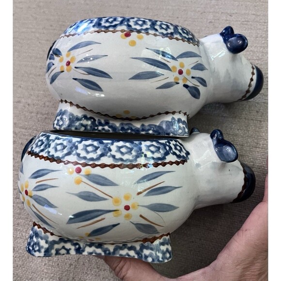 Temptations by Tara Old World Pottery 2 Cow Bowls Blue 16 oz. Capacity - Picture 5 of 7